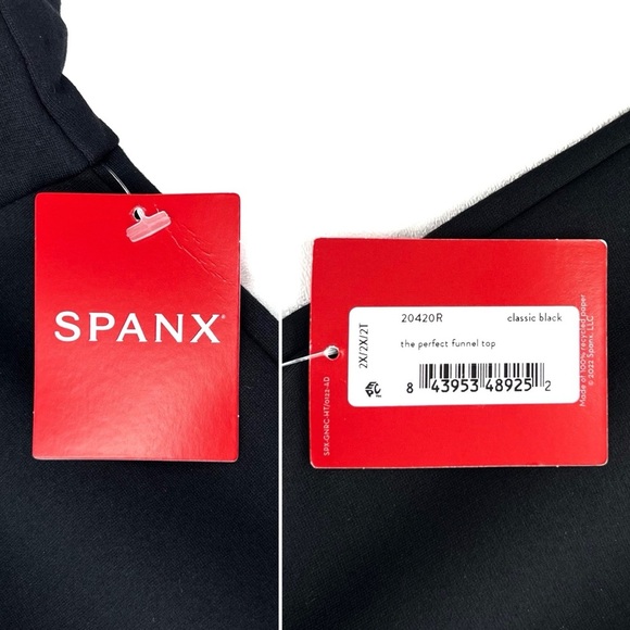 Spanx The Perfect Funnel Top Size 2X Short Sleeve Shirt Black Women’s New NWT - Picture 9 of 10